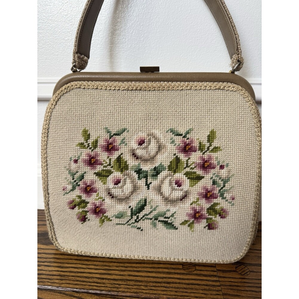 Jr Florida Vintage Needlepoint Purse Carpet Bag Floral Tapestry Handbag - Picture 2 of 10
